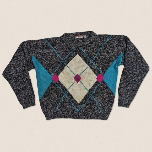 Vintage Grandpa Sweater Argyle diamond wool blend Saturdays generation medium - Picture 1 of 4